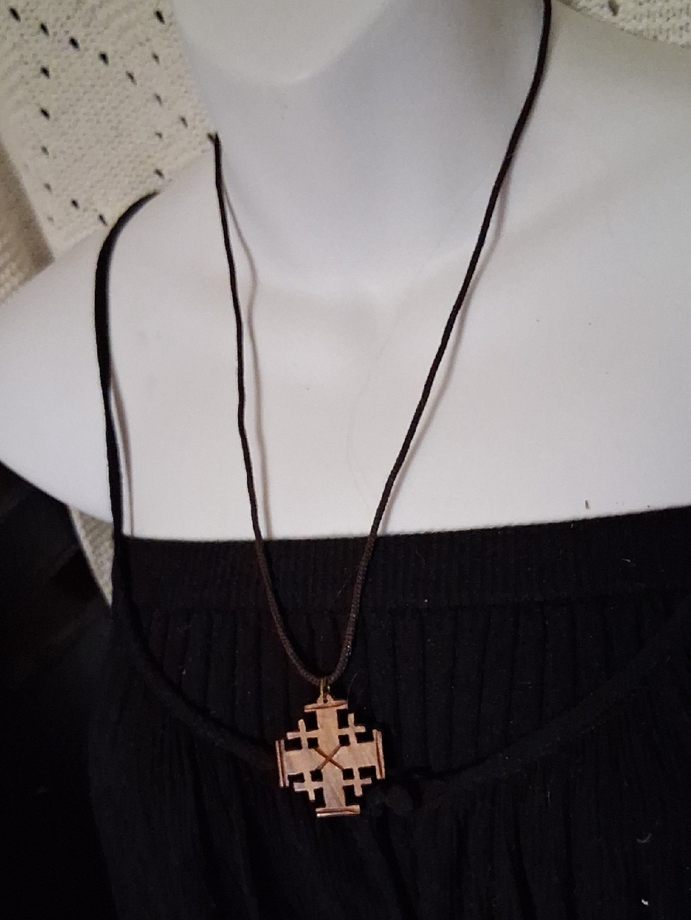 Brown Cord Necklace with WOODEN Cross Pendant - Women Jewelry
